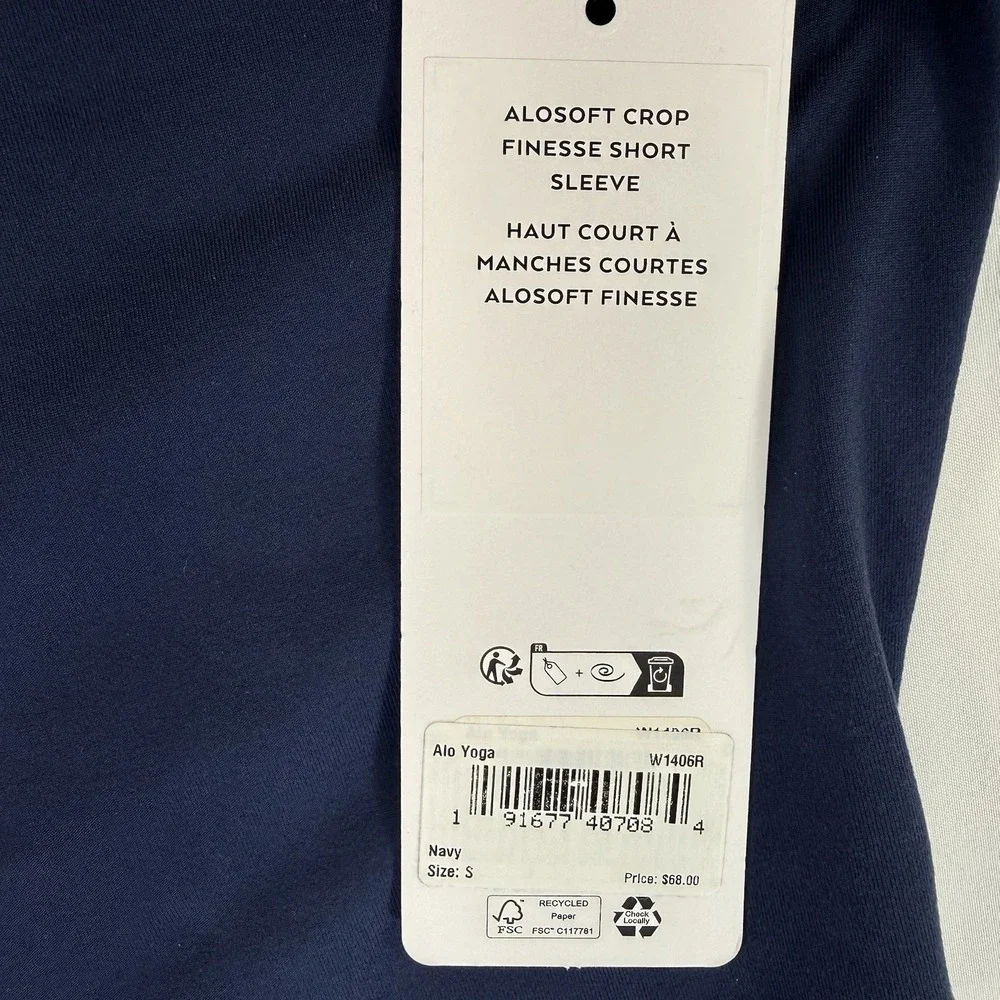 NWT Alo Yoga Alosoft Crop Finesse Short Sleeve Size S Navy Blue NEW - Picture 7 of 11